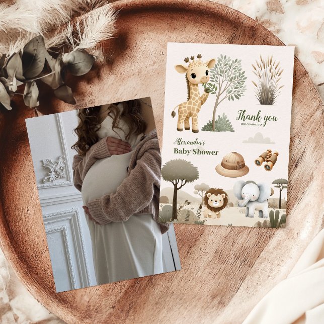 Photo Wild One Safari Animals Boy Baby Shower Thank You Card (Creator Uploaded)
