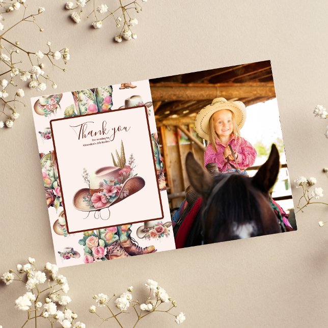 Photo Wild West Cowgirl Country Western Birthday  Thank You Card (Creator Uploaded)