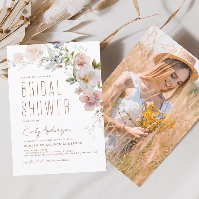 Photo Wildflower Bridal Shower Modern Boho  Invitation (Creator Uploaded)