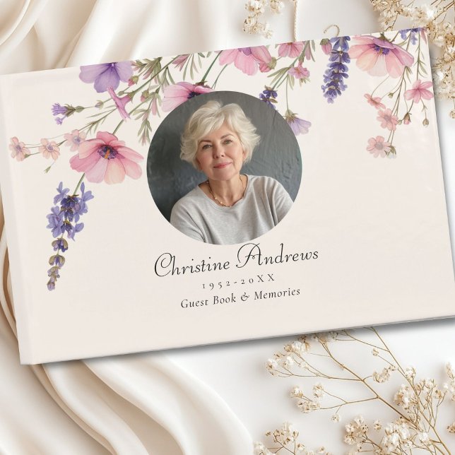 Photo, Wildflower "In Loving Memory" Funeral Guest Book (Photo, Wildflower "In Loving Memory" Funeral Guest Book)