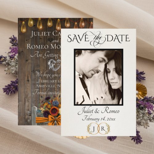 Photo, Wildflowers & Leaf Monogram - Copper Save The Date