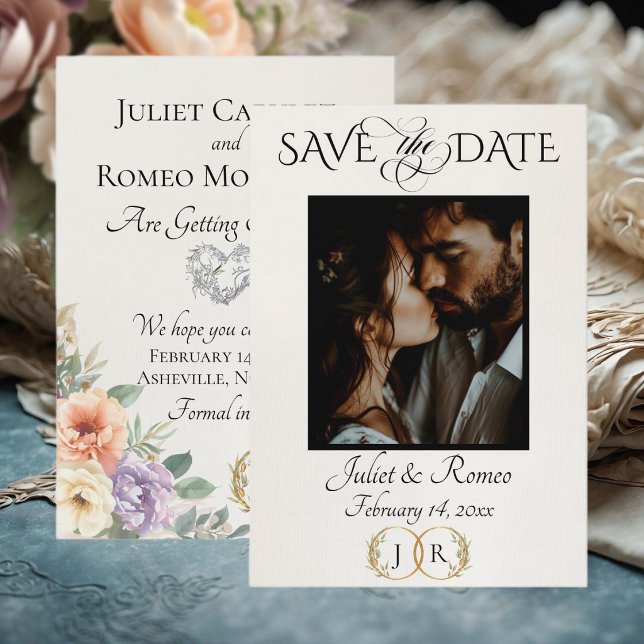 Photo, Wildflowers & Leaf Monogram - Ivory Save The Date (Creator Uploaded)