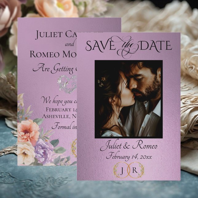 Photo, Wildflowers & Leaf Monogram - Lavender Save The Date (Creator Uploaded)