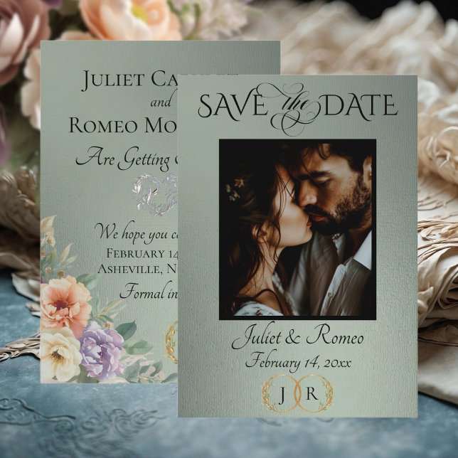 Photo, Wildflowers & Leaf Monogram - Sage Save The Date (Creator Uploaded)