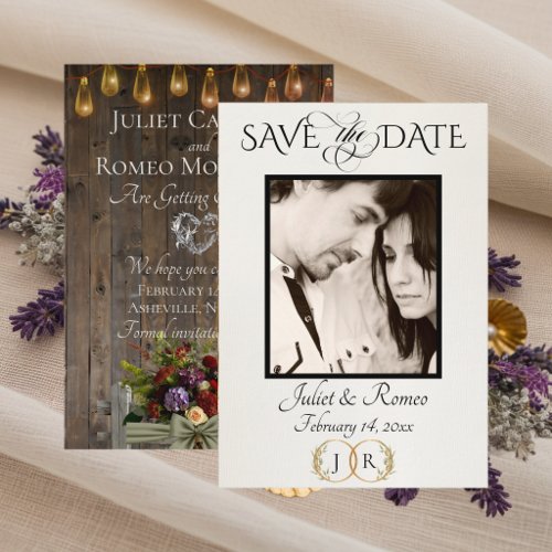 Photo, Wildflowers & Leaf Monogram - Sage Save The Date