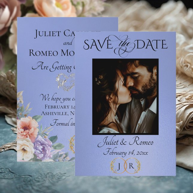 Photo, Wildflowers & Leaf Monogram - Sky Blue Save The Date (Creator Uploaded)