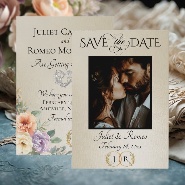 Photo, Wildflowers & Leaf Monogram - Wheat Save The Date (Creator Uploaded)