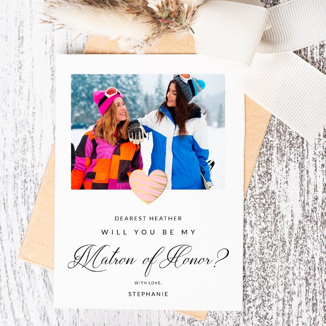 Photo Will You Be My Matron of Honor Pink Heart Postcard (Creator Uploaded)