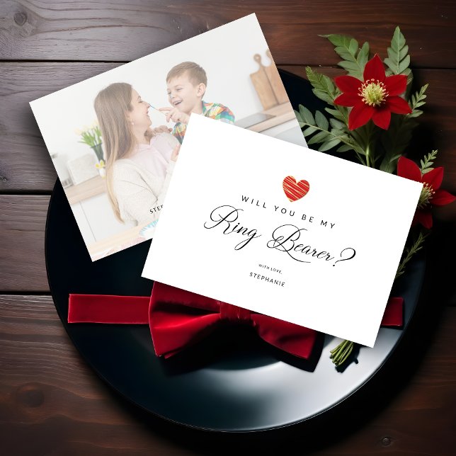 Photo Will You Be My Ring Bearer Red Heart (Custom Photo Will You Be My Ring Bearer Red Heart Proposal Card.)