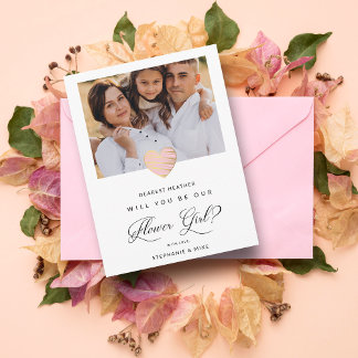 Photo Will You Be Our Flower Girl Pink Heart Postcard