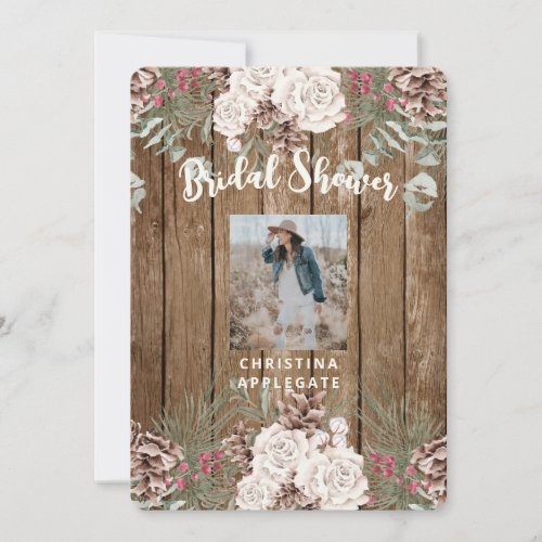 Photo Winter Pine Rustic Bridal Shower Rounded Invitation