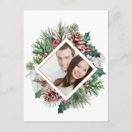 Photo Winter Pinecones and Holly Save the Date Postcard