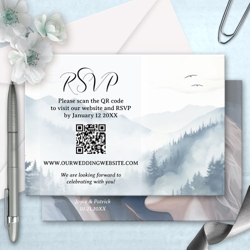 Photo Winter Wedding QR Code RSVP Card
