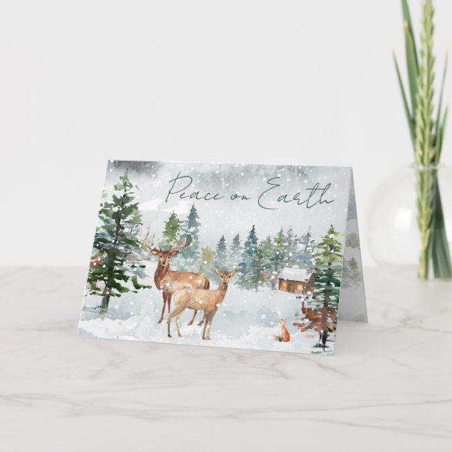 Photo Winter Wonderland Forest Animals Peace Earth Holiday Card (Front)