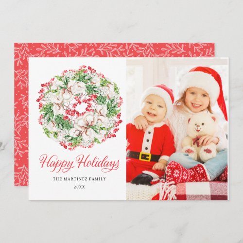 PHOTO Winter Wreath Holiday Flat Christmas Card