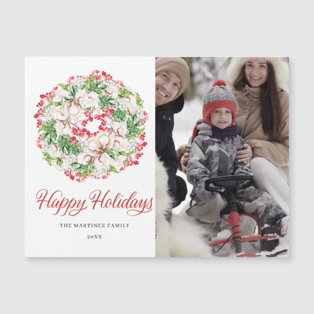 PHOTO Winter Wreath Holiday Magnetic Card (Front)