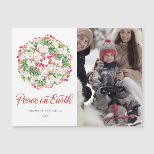 PHOTO Winter Wreath Holiday Magnetic Card