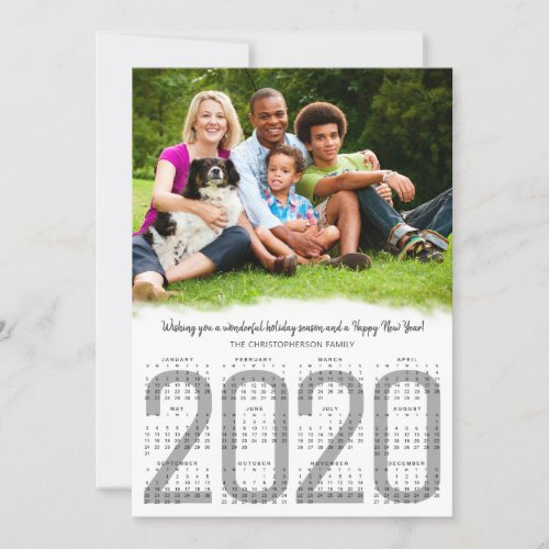 Photo with 2020 Calendar Silver Gray New Year Holiday Card