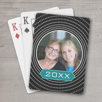 Photo With Black Polka Dot Frame And Custom Year Playing Cards by JustChristmas at Zazzle