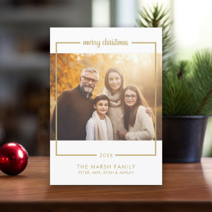 Photo with Border Minimal Merry Christmas gold Holiday Card