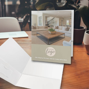 Photo with Business Logo - 4 lines of Text - Taupe Pocket Folder