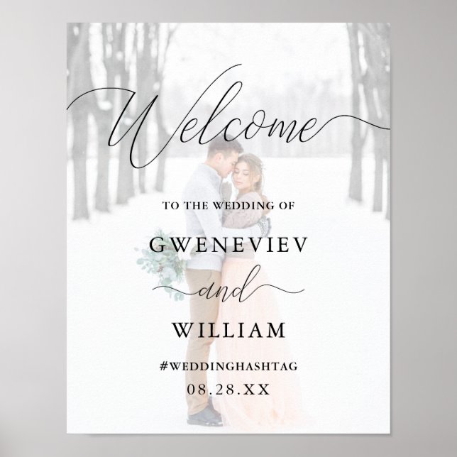 Photo with Calligraphy Wedding Welcome Sign (Front)