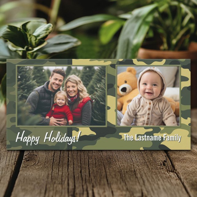 Photo with Camouflage Print Military Holiday Card (Custom Photo Card)