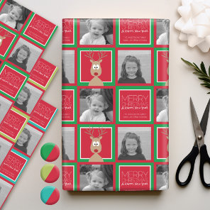Photo with Cartoon Reindeer with Merry Christmas Wrapping Paper Sheets