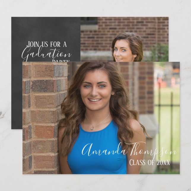 Photo with Chalkboard backside Grad Invite 5" x 7" (Front/Back)