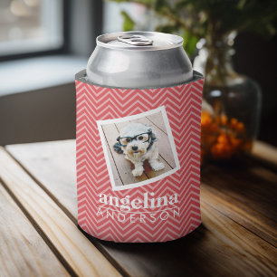 Photo with Chevron Pattern and Custom Name Can Cooler