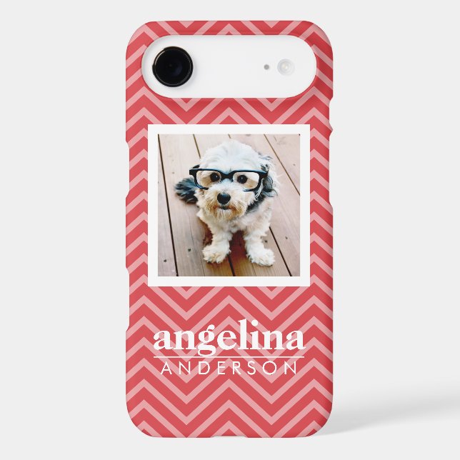 Photo with Chevron Pattern and Custom Name Iphone Case (Back)