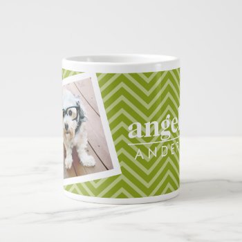 Photo With Chevron Pattern And Custom Name Large Coffee Mug by iphone_ipad_cases at Zazzle