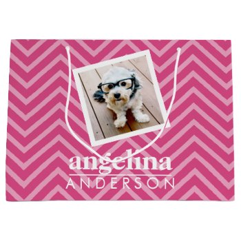 Photo With Chevron Pattern And Custom Name Large Gift Bag by iphone_ipad_cases at Zazzle