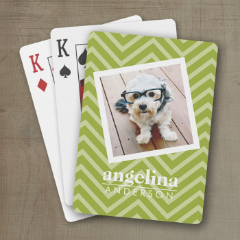 Photo With Chevron Pattern And Custom Name Playing Cards by iphone_ipad_cases at Zazzle