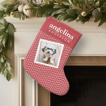 Photo With Chevron Pattern And Custom Name Small Christmas Stocking by iphone_ipad_cases at Zazzle