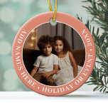 Photo With Coral Border And Custom Text - Minimal Ceramic Ornament at Zazzle