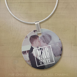 Photo - with elegant monogram for bride and groom wine charm