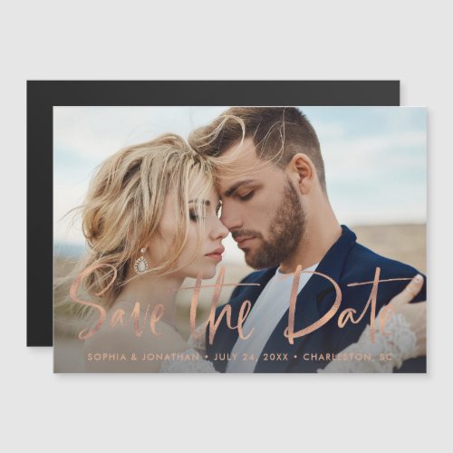 Photo with Faux Rose Gold Script  Save The Date Magnetic Invitation