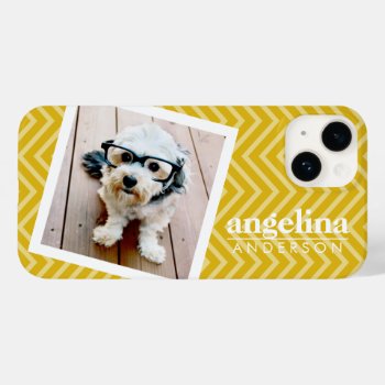 Photo With Gold Chevron Pattern And Custom Name Case-mate Iphone 14 Case by iphone_ipad_cases at Zazzle