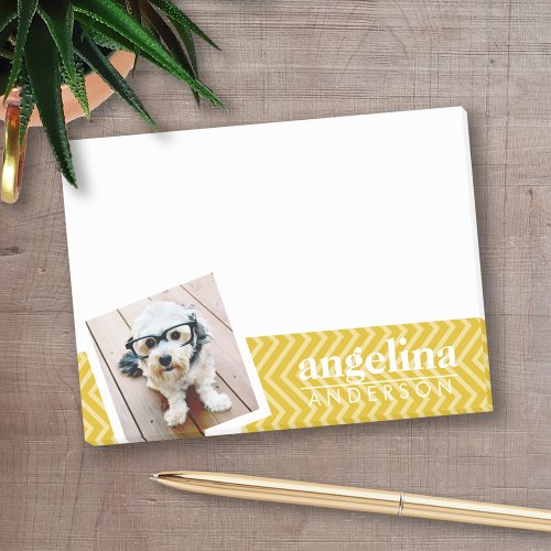 Photo with Gold Chevron Pattern and Custom Name Post_it Notes