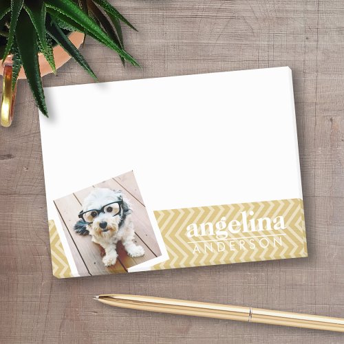 Photo with Gold Chevron Pattern and Custom Name Post_it Notes