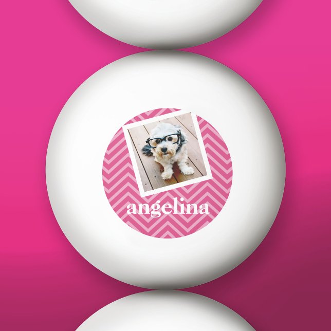 Photo with Hot Pink Chevron Pattern Custom Name Ping Pong Ball (Custom Ping Pong Balls)