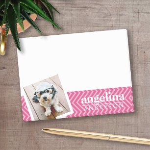Photo with Hot Pink Chevron Pattern Custom Name Post-it Notes