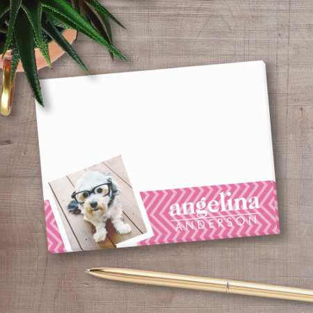 Photo With Hot Pink Chevron Pattern Custom Name Post-it Notes