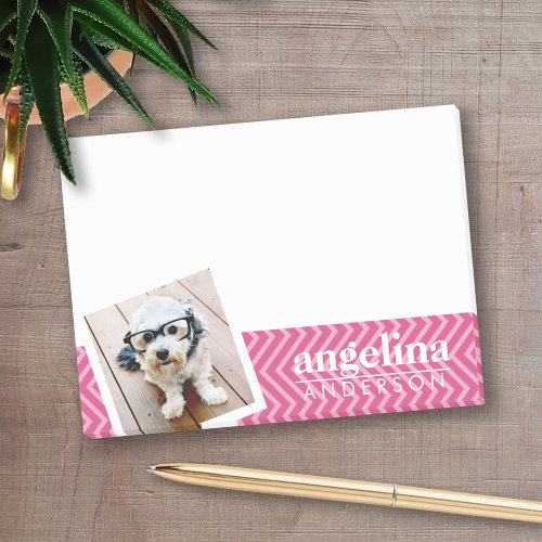 Photo with Hot Pink Chevron Pattern Custom Name Post_it Notes
