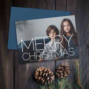Photo with huge Merry Christmas - navy blue Holiday Card