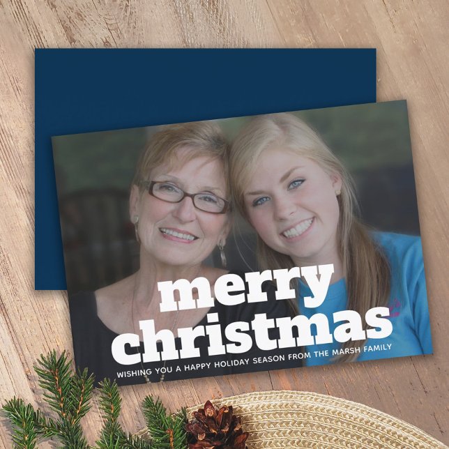 Photo with huge MERRY Christmas - navy blue Holiday Card (Creator Uploaded)
