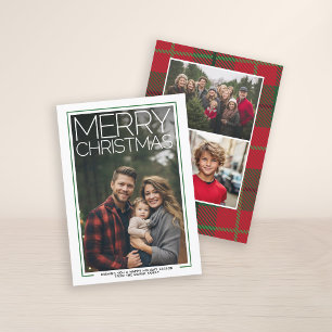 Photo with huge MERRY CHRISTMAS Red Green Plaid Holiday Card