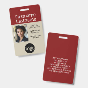 Photo with Logo and Company Information Name Badge