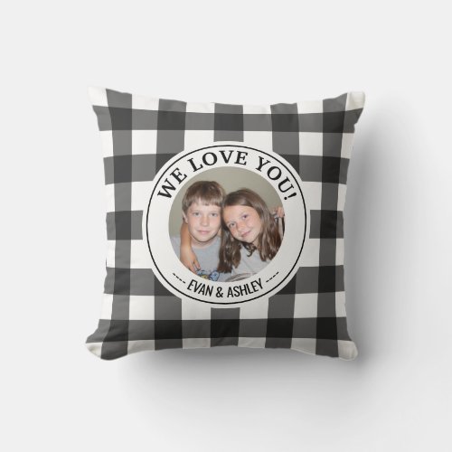 Photo with Love You Mom Grandma _ buffalo plaid Throw Pillow